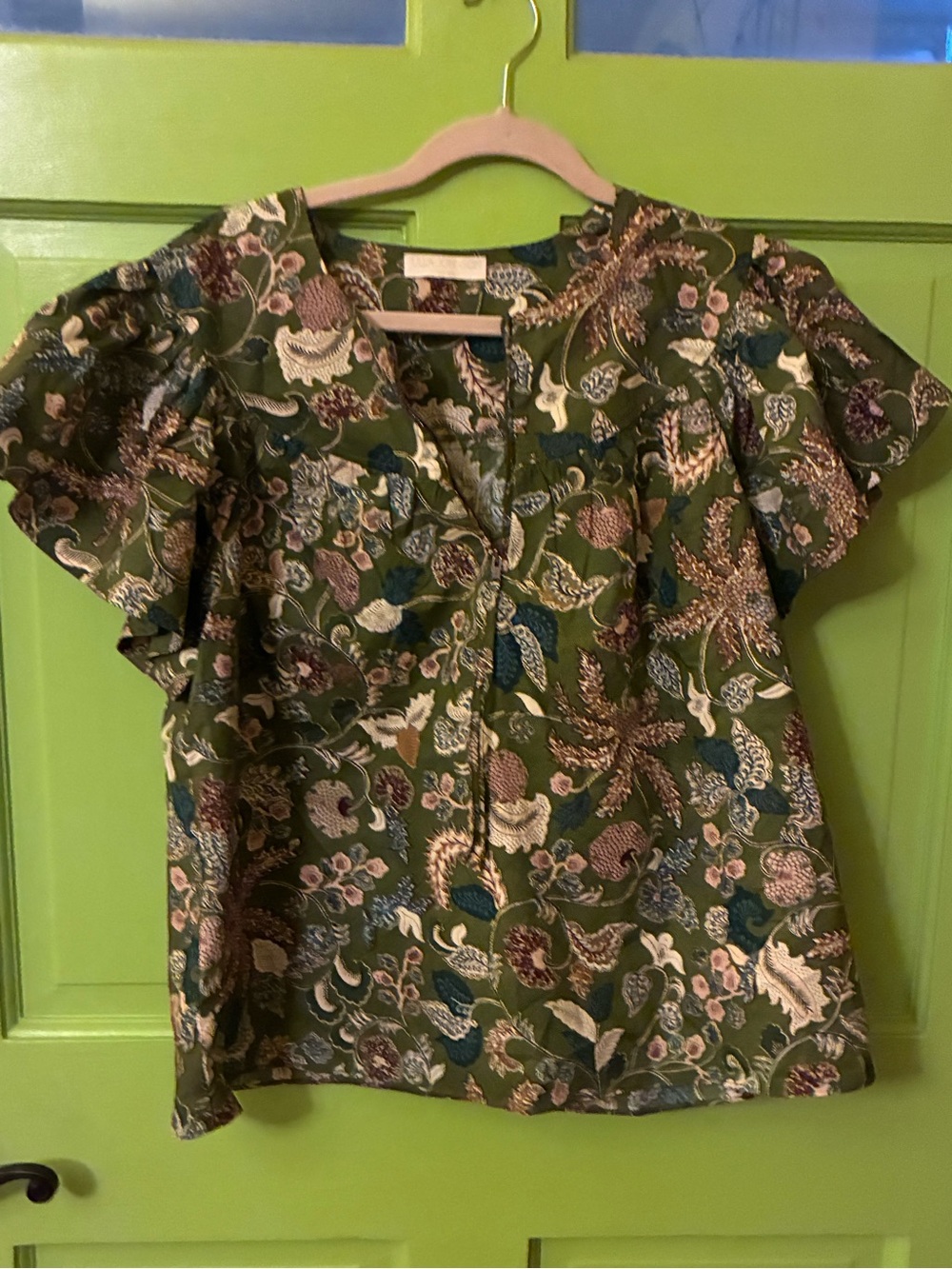 Ulla Johnson Perline Flutter-Sleeve Blouse in Lichen - Picture 3 of 5